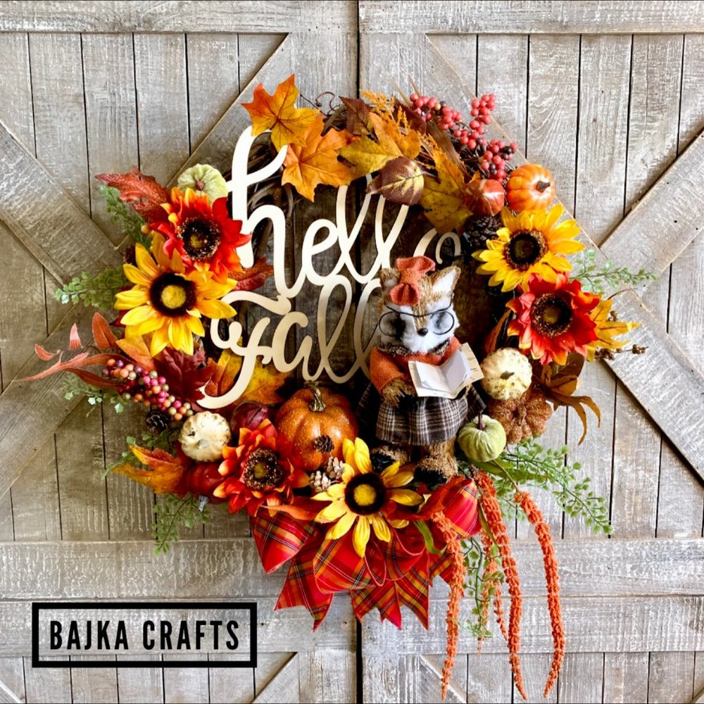 Handmade Fall Wreath, Fox, Home Decor